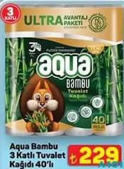 AQUA BAMBU 3 KATLI TUVALET KAĞIDI 40'LI